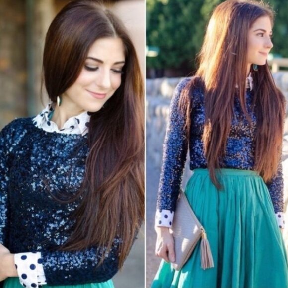 J. Crew Factory 3/4 Sleeve Sequin Blouse in Black Small - Picture 9 of 9